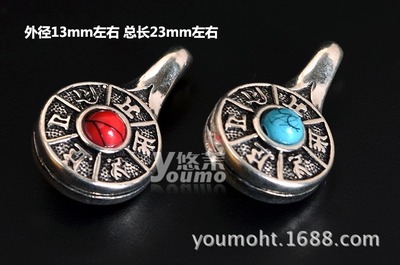 藏银佛珠配件中的匠心之美 23mm松石镶嵌六字真言计数器卡子深度解析